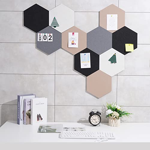 Afumazi 10Pcs Hexagon Felt Board Tiles Wall Cork Board (Large), Adhesive Felt Bulletin Pin Memo Board For Photos Pictures Office (Colora Large) #TOP1