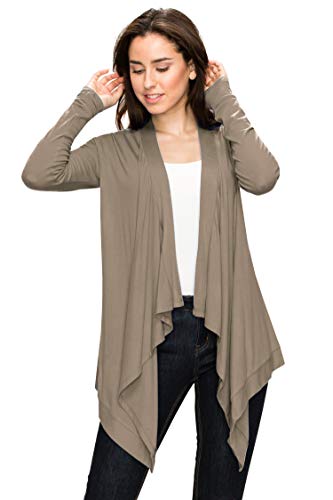 Image of Lock and Love Women's Draped Front Open Asymmetrical Cardigan - Casual Long Sleeve Lightweight Duster