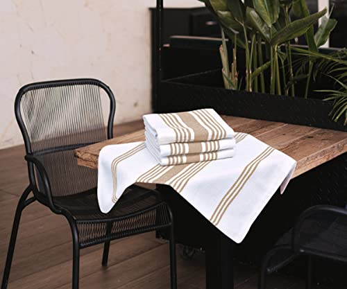 Cotton Dish Towels - Beige & White Tea Towels - Kitchen Dish Towels - Tea Towels With Hanging Loop - Summer Hand Towels, Farmhouse Dish Towels, Linen Bar Towels, Set Of 6 (Beige/White, 18 X 28) #TOP1