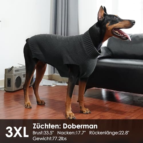 Katzinst Hundepullover Grosse Hunde, Weich Hundepullover mit Zopfstrickmuster Winter Outfit, Hunde Pullover Sehr Grosse Hund Strick, Grau, 4XL