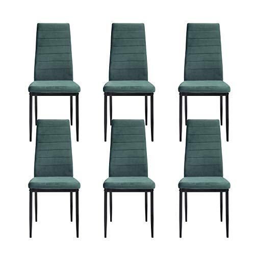 LOVEMYHOUSE Sillas de Cocina Juego de 6 sillas de Comedor Verde Oscuro con Marco de Acero Sillas de Comedor de Terciopelo con Respaldo Alto