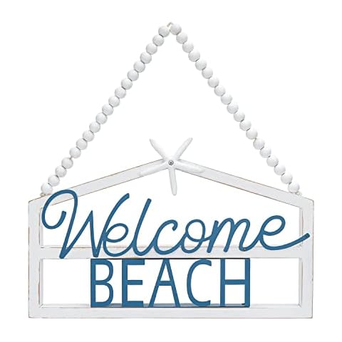 SOFFEE DESIGN Beach Welcome Sign, Wooden Holiday House Starfish Decorative Ocean Seaside Theme Wall Hanging Plaque Cover