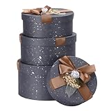 Ditwis 4 Pack Round Gift Boxes with Faux Flowers and Ribbons, Nesting Gift Box with Lids for Presents, Flowers Arrangements, Birthdays, Valentine's Day, Weddings and Christmas, Dark Blue