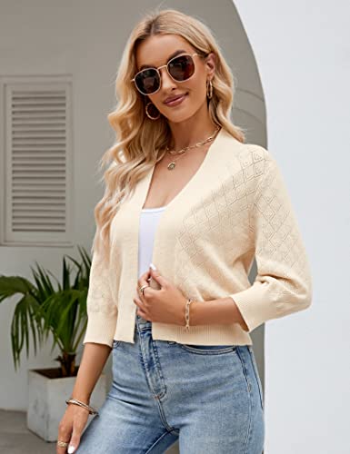 Image of Shermia Women's 3 /4 Sleeve Cropped Cardigan Sweater Open Front Short Shrugs Cardigans Lightweight Sweaters