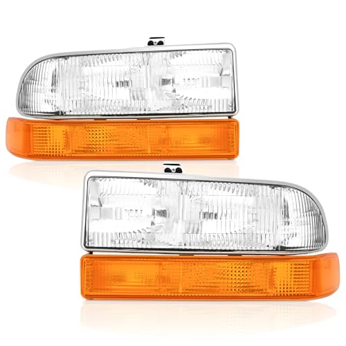 corkiauto Headlights Assembly compatible with1998-2004 Chevy S10 1998-2005 Chevy Blazer Headlamp w/Bumper Lights 4Pcs Factory Style