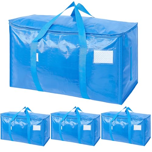Image of TICONN 4 Pack Extra Large Moving Bags Heavy Duty with Zippers & Carrying Handles, Durable Storage Bags Moving Boxes for Closet Organizers and Storage (4 Pack, Sky Blue)