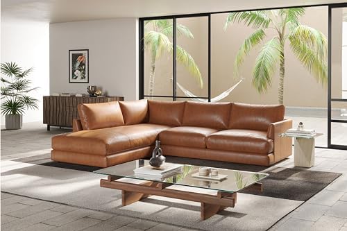 Valencia Serena 108" Full Leather Sectional Sofa with Left Bumper | Nappa 11000 Leather, Modern Low Profile Lounge Sofa | L Shaped Couch for Living Room Furniture,Cognac - Thumbnail 2