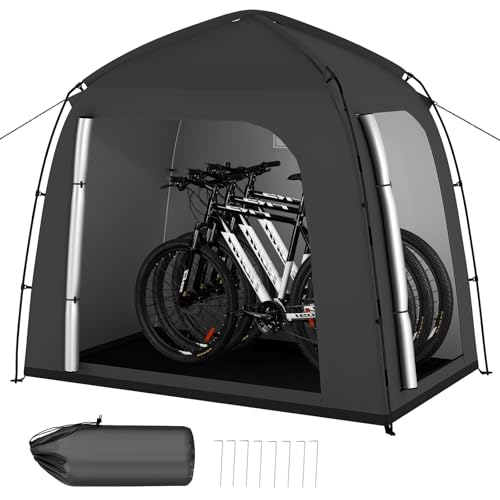 Bike Storage Shed Tent, Waterproof 210D Oxford Fabric Storage Tent for 3 Bikes, Bike Storage with Window Design, Bike Cover Shelter for Motorcycle, Bicycles, Lawn Mower (Black)