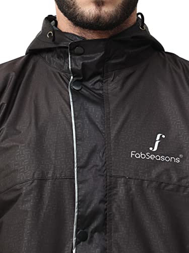Image of FabSeasons Heavy Duty Printed Reversible Double Layered Waterproof Raincoat set with adjustable Hood & Deep Mobile Pocket