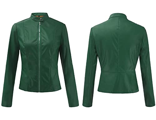 Moonetto Womens Faux Leather Short Jacket Zip Up Pu Motorcycle Moto Biker Slim Fit Coat Outwear(0369-Green-Xl) #TOP6