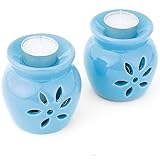 Alpha Living Home Set of 2 Ceramic Tealight Candle Holder Oil Burner, Aromatherapy Essential Oil Burner Tealight Wax Melt Burners for Yoga Spa Home Bedroom Decor Gift Sky Blue