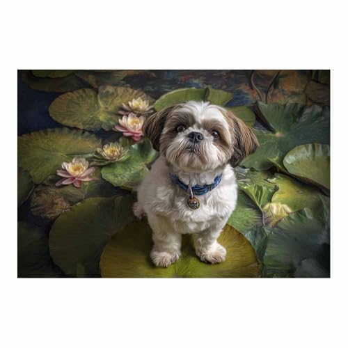 Tableau sur toile pour habiller un mur vide motif chien lotus 40x60