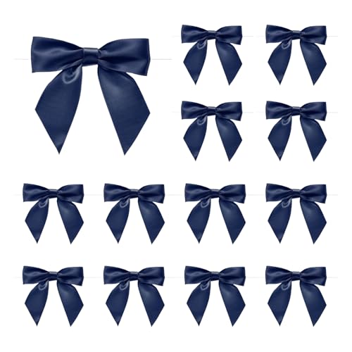 MECCANIXITY 50 Pcs Pre-Tied Bows Satin Ribbon Bows 4.5" Twist Ties Gift Bows for Craft DIY Candy Bags Christmas Wedding Decor Party Treat Bags Dark Blue by MECCANIXITY - Used condition - CA$21.58