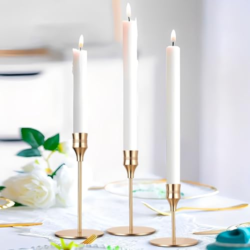 3 Pcs Bougeoir Doré, Bougeoirs Chandeliers Coniques, Bougeoirs Dorés en Métal pour Bougies Coniques, Décoration Intérieure, Centre de Table pour Mariage ou Réception (Style Cône Inversé) – Image 6