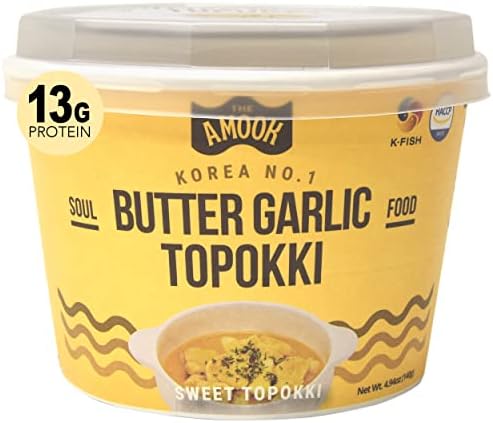 Samjin Amook Tteokbokki Fish Cake & Rice Cakes (Butter Garlic) - High Protein Korean Food. Instant Healthy Asian Meal. Alternative To Ramen and Noodles. (Pack of 2)
