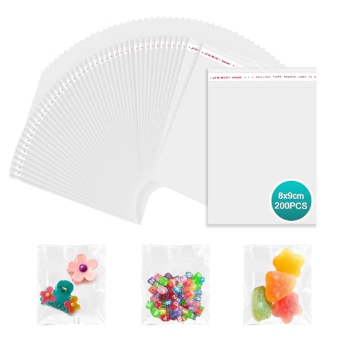Zellophantüten Klein Selbstklebend Cellophantüten Transparent OPP Tüten Celofantüten für Süßigkeiten Kekse Schmuck Geschenke und Bastelbedarf (8x9-200pcs)