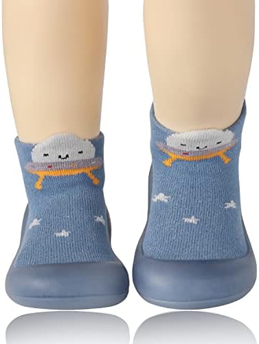 SEBELLST Baby Boy Sock Shoes Animal Rubber Sole Non-Skid Indoor Slipper Infant Boys First Walking Floor Slipper Toddler Soft Sole Cotton Breathable Lightwewight Baby Shoes (Blue, 18-24 months)