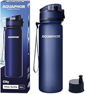 AQUAPHOR CITY WATER FILTER BOTTLE 500ml, Filters on the go, reduces chlorine, BPA free, drinking filter bottle, Navy
