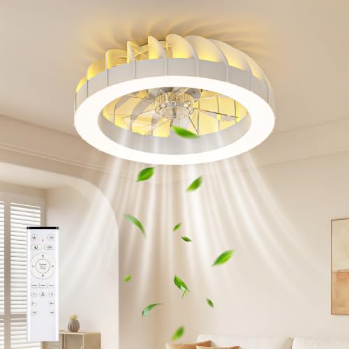 GLOFAN 46cm Ventilateur Plafond avec Lumiere et Telecommande, 3000K-6500K&1800k Dimmable Ventilateur Plafond Silencieux, 6 Vitesses,Timer et...
