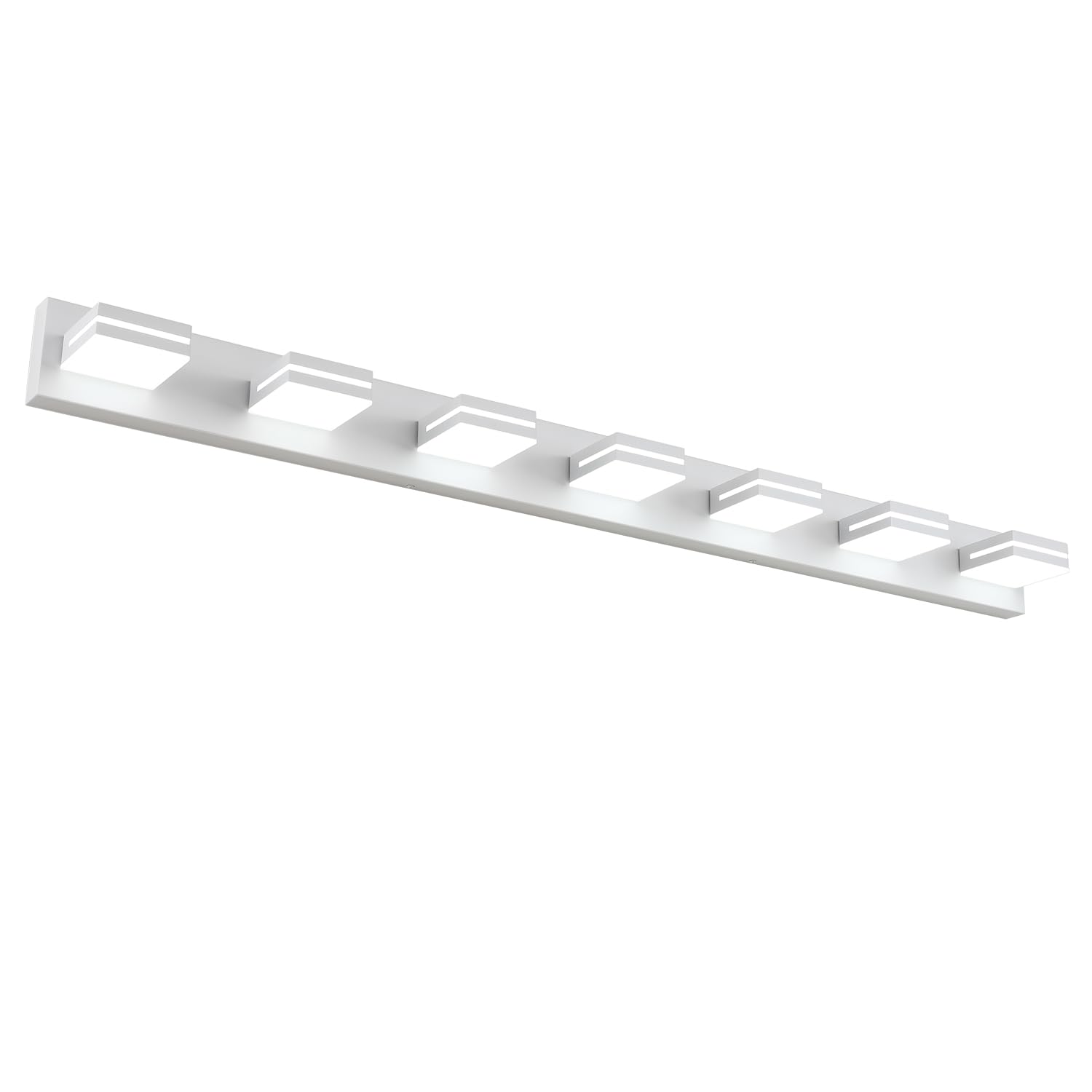 SineRise LED Modern Bathroom Vanity Light Fixtures, Modern Acrylic Bathroom Wall Lighting Fixtures Over Mirror, 7-Light, 55-Inch, White, 100%-0% White