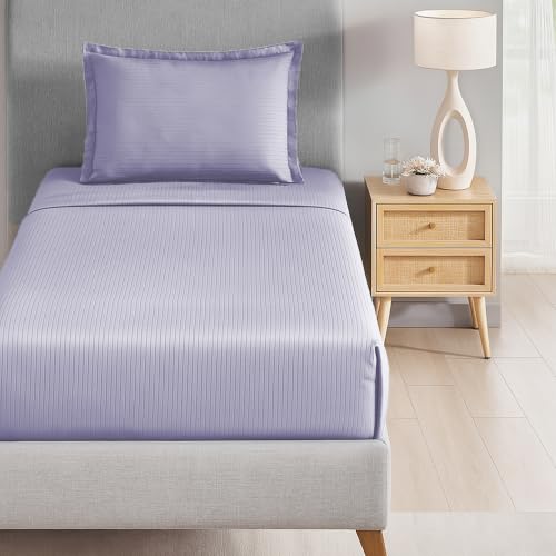 Image of myTrident Bedsheet for Single Bed Cotton| 210 TC | 60 inch x 90 inch | Amethyst | 210 TC, 100% Cotton Flatsheet with 1 Pillow Cover, Super Soft and Breathable, Satin Stripe, Classic Style Me Solid Collection