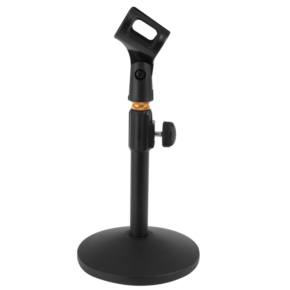 Supporto Microfono da Scrivania Regolabile 27-38cm, Base Tonda | Nero in Metallo, Tubo Flessibile, per Podcasting e Home Live, Back To School Party