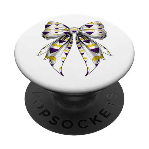 Coquette Bow, bandera del orgullo, no binario, corazón, LGBTQ, niña, madre PopSockets PopGrip Adhesivo