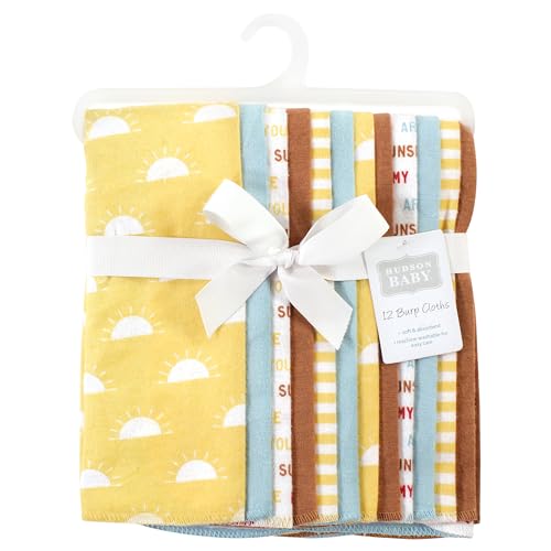 Image of Hudson Baby Unisex Baby Cotton Poly Flannel Burp Cloths Bundle, My Sunshine, One Size