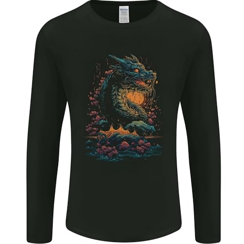 A Japanese Fantasy Water Dragon Mens Long Sleeve T-Shirt Black L