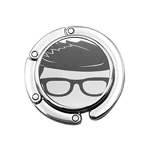 Preisvergleich Produktbild Faltbarer Handtaschen-Aufhänger, Handtaschen-Haken, sanft, flach, dunkelgrau, Geek-Kopf, glattes Haar, Augenglas, keine Kugeln, Student