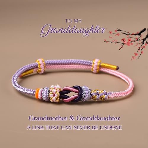 LIU JUN Granddaughter Bracelet, Granddaughter Bracelet From Grandma A Link That Can Never Be Undone Peach Blossom Knot Bracelet Adjustable Braided Forever Gift Jewelry4
