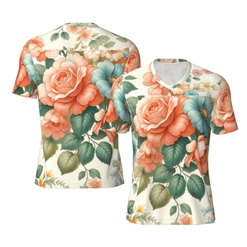 Stylish Athletic Sports Jersey Floral-Peach-Blossoms Men's Rugby Jersey Large