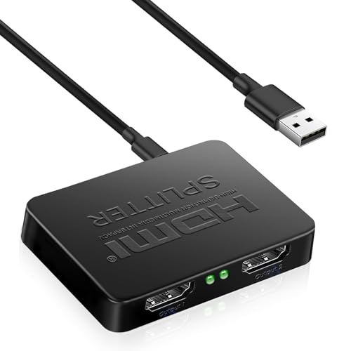 Momowin Splitter HDMI 1 Entrada 2 Salidas, Duplicador HDMI Salida Dos Monitores Idénticos, Soporta HD 4K 3D HDTV/Launch Stick/PS3/PS4