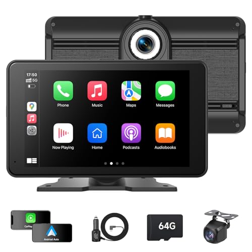Carplay Screen for Car with 4K Dash Cam, 7'' Wireless Portable A-pple CarPlay & Android Auto Touch...