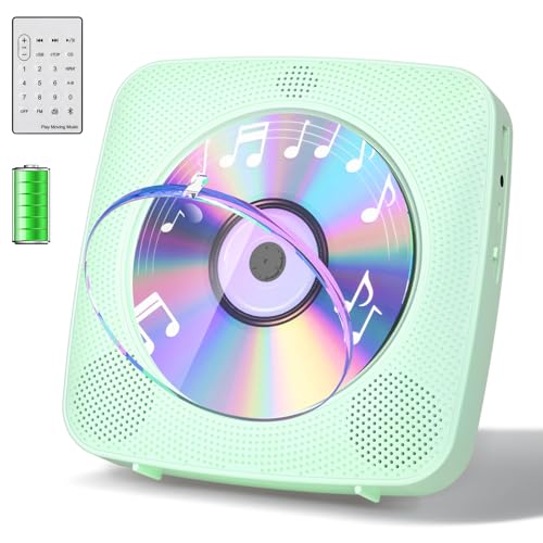 Gueray CD Player Portable with Bluetooth Wall Mountable, 1804mAh Rechargeable Battery Operated CD Music Players for Home Desk Built-in HiFi Speaker FM Radio,Gifts for Music Lovers