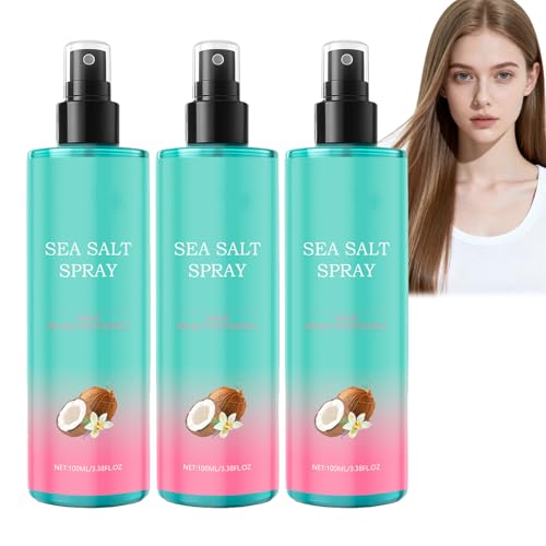 Spray de sal marina para hombre y mujer, agarre ligero, control del encrespamiento y más volumen, para cabello ondulado y rizado sin esfuerzo, sujeción natural, 100 ml (3 unidades)