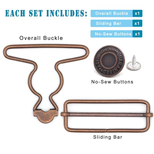 image for Enosea 2 Sets 2 inch Overall Buckles Replacement, Metal Suspender Buck