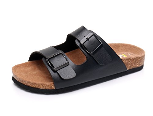 Wtw Slip On Flat Cork Sandals For Men With Adjustable Strap Buckle Open Toe Slippers Suede Sole (Us 10, Black) #TOP26