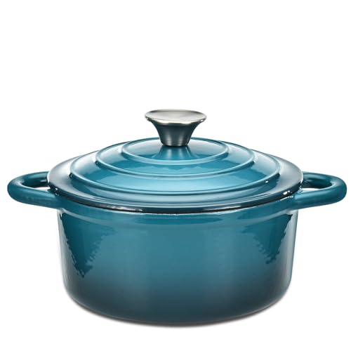 Image of Hamilton Beach 3-Quart Enameled Cast Iron Dutch Oven, Navy with Cream Interior | Even Heat Distribution & Easy-Grip Handles | Ideal for Braising, Roasting,Stewing & Bread Baking