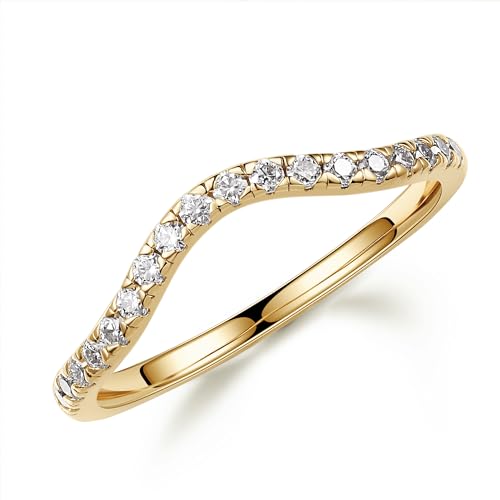 MOOSEA Moissanite Wedding Band for Women, D Color VVS1 Clarity Brilliant Round Cut Lab Grown Wedding Band 14K Rose Gold Vermeil Moissanite Curved Half Eternity Rings for Women Stacking Rings