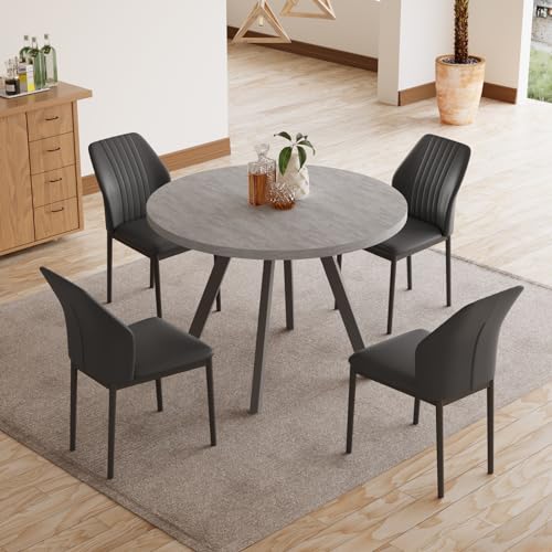 Zerifevni 34.6'' Round Dining Table and Chairs for 4, Mid Century Modern Round Table Set, Space...