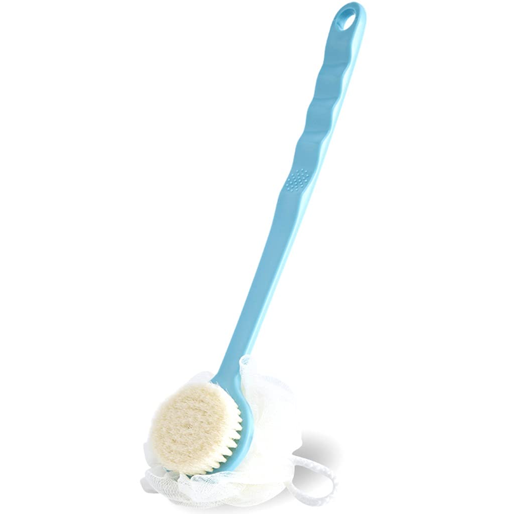 Rückenbürste mit langem Griff, doppelseitige Hautbürste zum Baden, Badebürste mit Nylonborsten, Rutschfester PP-Griff, ältere Menschen reinigen ihren Körper mit Leichtigkeit (Farbe: Blau, Gr