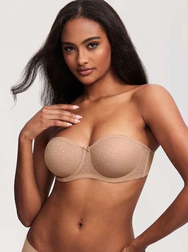 Image of DOBREVA Women's Mesh Strapless Bra Sheer Unlined See Through Underwire Bras Plus Size
