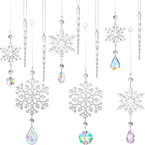 Suzile 12 Pieces Christmas Tree Decoration Ornament Acrylic Icicle Christmas Hanging Acrylic Crystal Snowflake Decoration Hanging Acrylic Snowflake For Christmas New Year Party Decor (Colorful) #TOP1