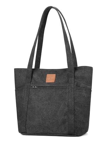 DOURR Womens Shoulder Handbags Heavy Duty Canvas Work Tote Retro Bucket Bag (Black)