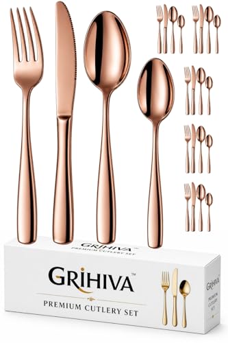 Image of 24 Pcs Rosegold Mirror Polish Stainless Steel Cutlery Set for Dining Table with Spoons and Forks Set + Butterknives - The Perfect Tableware /Flatware
