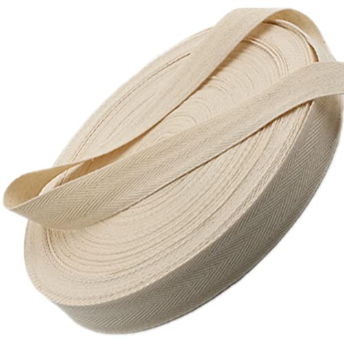 Warmadorn 1/2 Inch Cotton Twill Tape Ribbon 55 Yard, Soft Natural Webbing Tape Roll Herringbone Bias Tape for Sewing DIY Crafts Home Decor, Beige