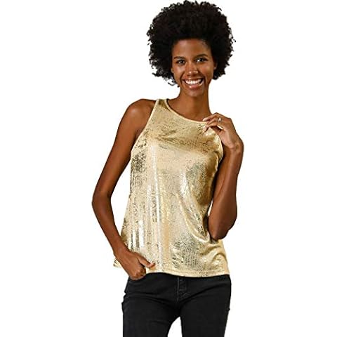 Allegra K Camiseta Sin Mangas Metálica para Fiesta Y Club Mujer Oro XL Cover