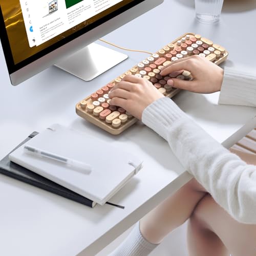 Image of KNOWSQT Wired Computer Keyboard - Milk Tea Colorful Full-Size Round Keycaps Typewriter Keyboards for Windows, Laptop, PC, Desktop, Mac