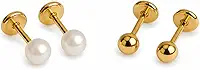 Kit Brinco infantil Pérola e Bolinha Tarraxa Baby Banhado A ouro 18k Antialergico
